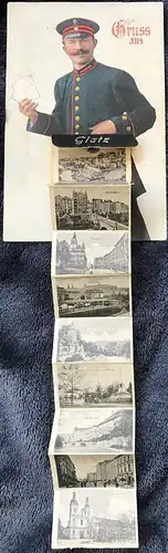 ALTE POSTKARTE GRUSS AUS GLATZ BRIEFTRÄGER LEPORELLO 10 ANSICHTEN KLODZKO KLADSKO Ansichtskarte cpa AK postcard