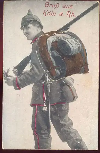 ALTE POSTKARTE GRUSS AUS KÖLN SOLDAT RUCKSACK LEPORELLO 10 ANSICHTEN Systemkarte Ansichtskarte cpa AK postcard