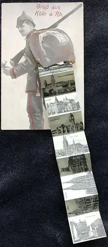ALTE POSTKARTE GRUSS AUS KÖLN SOLDAT RUCKSACK LEPORELLO 10 ANSICHTEN Systemkarte Ansichtskarte cpa AK postcard