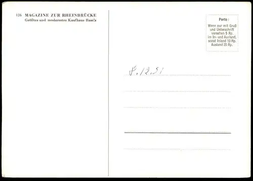 ALTE POSTKARTE BASEL MAGAZINE ZUR RHEINBRÜCKE GRÖSSTES UND MODERNSTES KAUFHAUS BASELS postcard Ansichtskarte AK