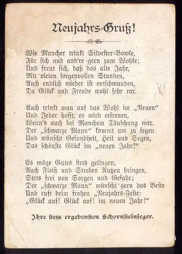 ALTE KARTE SCHORNSTEINFEGER NEUJAHRS GRUSS GEDICHT SCHWARZER MANN SILVESTER-BOWLE INNUNG ? Kirche ähnlich Aachen