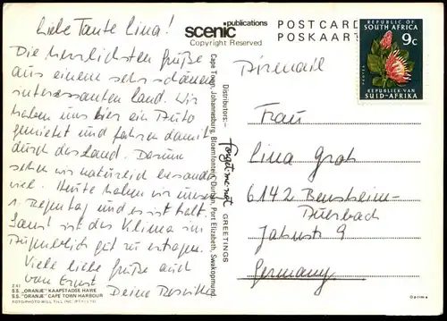 ÄLTERE POSTKARTE S.S. ORANJE CAPE TOWN HARBOUR KAPSTADT Angelina Lauro Schiff Motorschiff ship bateau cpa postcard