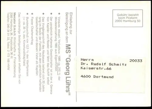 ÄLTERE POSTKARTE SCHIFF PÖSELDORF BETEILIGUNG AN DEM MS GEORG LÜHRS Motorschiff cargo ship bateau Ansichtskarte