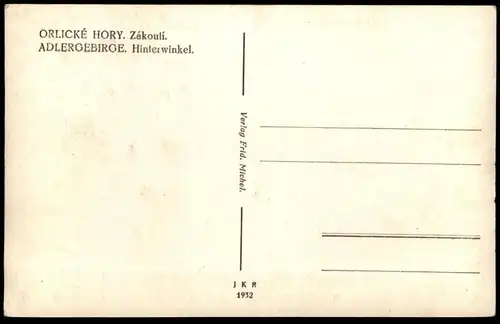 ALTE POSTKARTE HINTERWINKEL ADLERGEBIRGE ORLICKE HORY ZAKOULI DESCHNEI Böhmen Sudeten Ansichtskarte AK postcard cpa