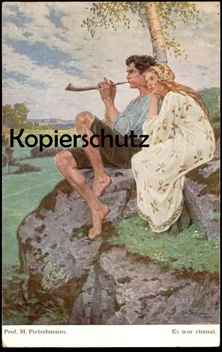 ALTE KÜNSTLER POSTKARTE ES WAR EINMAL PAAR MIT FLÖTE PROFESSOR M. PIETSCHMANN flute cpa postcard Ansichtskarte AK
