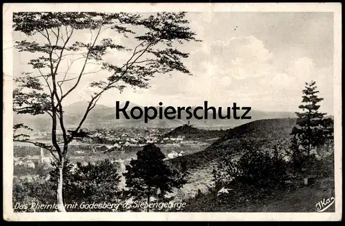 ALTE POSTKARTE RHEINTAL MIT BAD GODESBERG UND SIEBENGEBIRGE 1946 SERIE SAGENUMWOBENER RHEIN cpa Ansichtskarte postcard