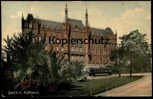 ALTE POSTKARTE STETTIN RATHAUS STRASSENBAHN Tram tramway Pommern Szczecin AK Ansichtskarte cpa postcard