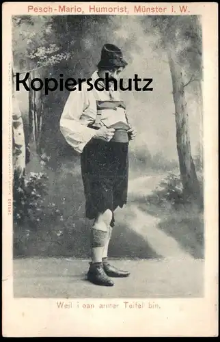 ALTE POSTKARTE MÜNSTER I. W. PESCH MARIO HUMORIST WEIL I OAN ARMER TEIFEL BIN Teufel Schauspieler actor Humor humour cpa