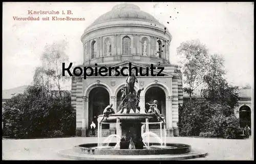 ALTE POSTKARTE KARLSRUHE VIERORDTBAD MIT KLOSE-BRUNNEN Klosebrunnen Bad fontaine fountain Ansichtskarte cpa postcard