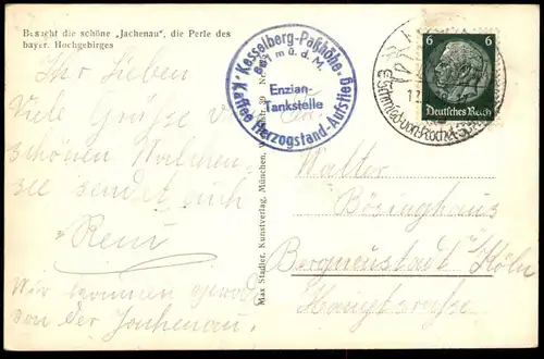 ALTE POSTKARTE JACHENAU 1938 BAYRISCHES HOCHGEBIRGE BAYERN Ansichtskarte AK cpa postcard