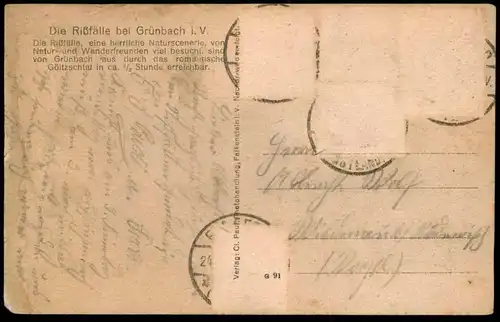 ALTE POSTKARTE DIE RISSFÄLLE BEI GRÜNBACH IM VOGTLAND Wasserfall Göltzschtal Sachsen Ansichtskarte AK cpa