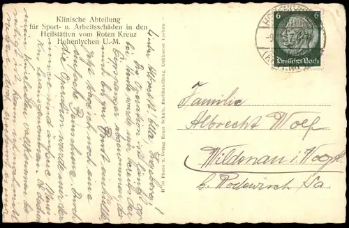 ALTE POSTKARTE HOHENLYCHEN SPORTSANATORIUM SANATORIUM HEILSTÄTTEN DRK 1937 LYCHEN BERICHT MENISKUS OPERATION postcard AK