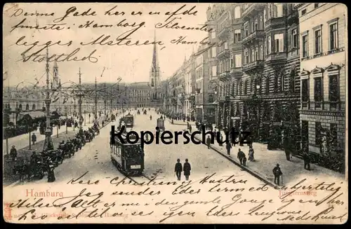ALTE POSTKARTE HAMBURG JUNGFERNSTIEG 1902 STRASSENBAHN COIFFEUR CIGARREN TRAM tramway Ansichtskarte AK postcard cpa