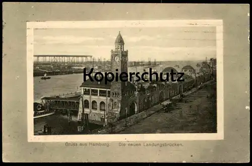 ALTE POSTKARTE GRUSS AUS HAMBURG DIE NEUEN LANDUNGSBRÜCKEN 1917 Ansichtskarte AK postcard cpa