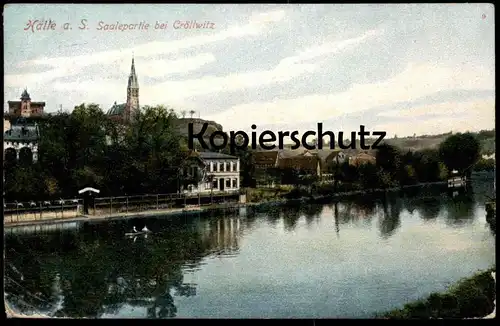 ALTE POSTKARTE HALLE SAALE SAALEPARTIE BEI CRÖLLWITZ 1907 Ansichtskarte postcard cpa