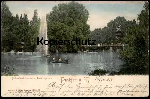 ALTE POSTKARTE FRANKFURT AM MAIN SCHWEIZERHÄUSCHEN IM PALMENGARTEN Schweizerhaus Garten garden Ansichtskarte AK postcard