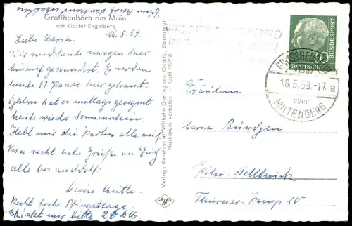 ÄLTERE POSTKARTE GROSSHEUBACH MIT KLOSTER ENGELBERG Friedhof Kirche Ansichtskarte postcard cpa