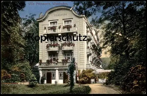 ALTE KARTE POSTKARTE WERBEKARTE WIESBADEN VILLA PRIMAVERA Elekrtisches Licht ... cpa postcard Ansichtskarte AK
