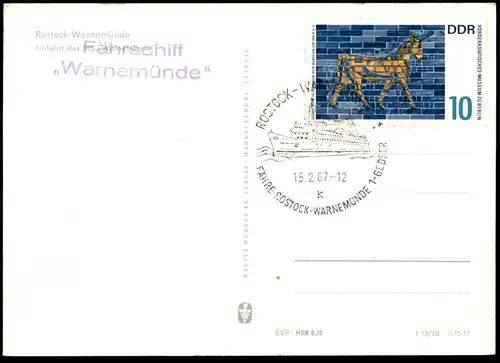 ÄLTERE POSTKARTE WARNEMÜNDE MOLE MIT MS WARNEMÜNDE FÄHRE ferry Schiff Motorschiff ship bateau Sonderstempel postcard cpa