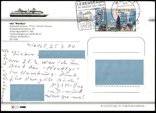 ÄLTERE POSTKARTE MS NORDLYS FÄHRSCHIFF FÄHRE ferry Schiff Motorschiff ship bateau postcard