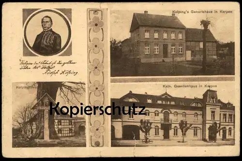 ALTE POSTKARTE KERPEN KOLPINGKREUZ KATHOLISCHES GESELLENHAUS GEBURTSHAUS ADOLPH KOLPING Ansichtskarte