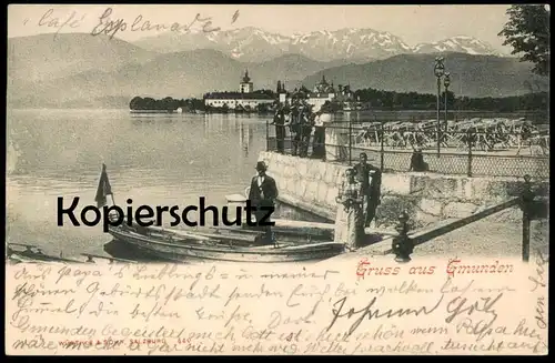 ALTE POSTKARTE GRUSS AUS GMUNDEN 1901 Botte Ehepaar Verfasser schreibt aus Café Esplanade Ansichtskarte AK cpa postcard