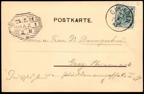 ALTE POSTKARTE GRUSS AUS GMUNDEN 1901 Botte Ehepaar Verfasser schreibt aus Café Esplanade Ansichtskarte AK cpa postcard