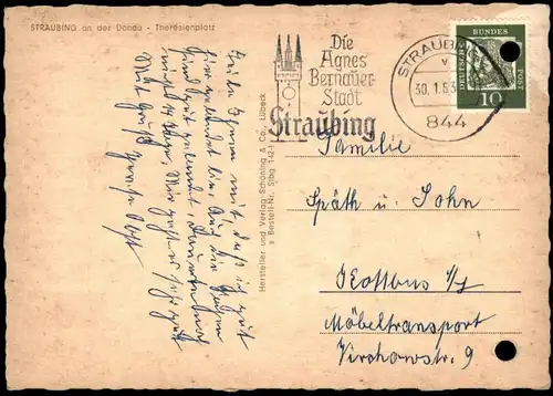 ÄLTERE POSTKARTE STRAUBING THERESIENPLATZ VW KÄFER Volkswagen Opel Citroen Ford cpa postcard AK