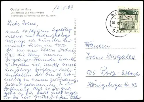 ÄLTERE POSTKARTE GOSLAR RATHAUS HOTEL KAISER WORTH VW KÄFER Volkswagen cpa postcard AK Ansichtskarte