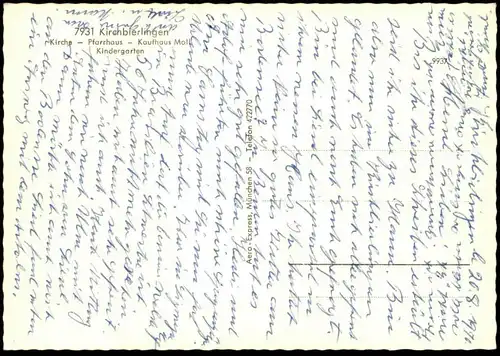 ALTE POSTKARTE GRUSS AUS KIRCHBIERLINGEN KAUFHAUS MOLL PFARRHAUS KIRCHE KINDERGARTEN Ehingen Ansichtskarte postcard
