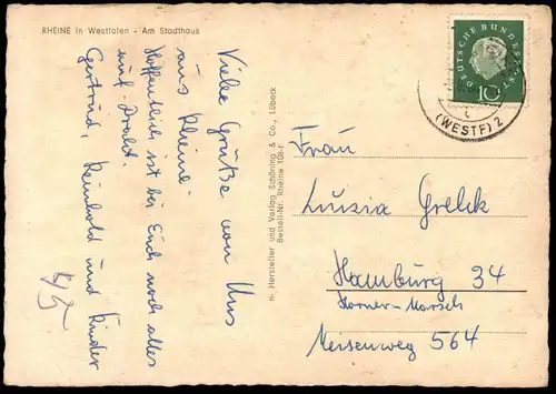 ÄLTERE POSTKARTE RHEINE AM STADTHAUS Hotel 1958 AK postcard Ansichtskarte cpa