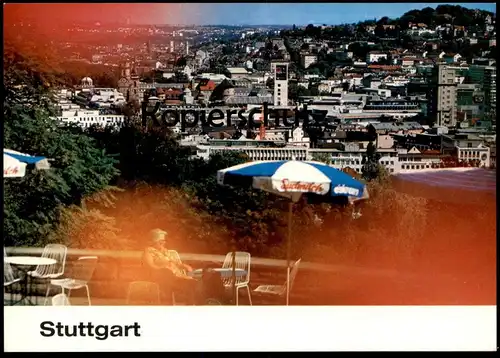 ÄLTERE POSTKARTE STUTTGART BLICK VON DER KARLSHÖHE SÜDMILCH SONNENSCHIRM VERLAG VERKEHRSAMT STUTTGART AK Ansichtskarte