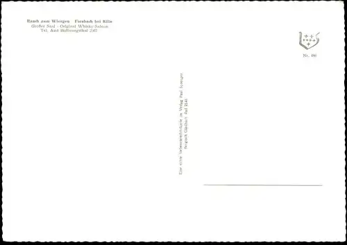 ÄLTERE GROSSFORMATIGE POSTKARTE (DIN A5) RANCH ZUM WIESGEN WHISKY BILL FORSBACH BEI KÖLN Rösrath postcard Ansichtskarte