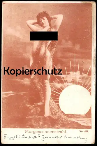 ALTE KÜNSTLER POSTKARTE MORGENSONNENSTRAHL Frau femme seins nus nude breast woman nudity sun cpa postcard Ansichtskarte