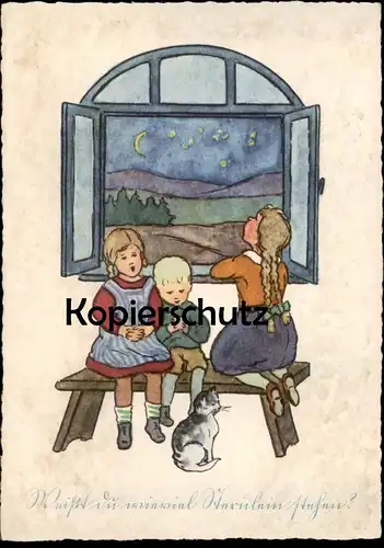 ALTE KÜNSTLER POSTKARTE WEISST DU WIEVIEL STERNLEIN STEHEN RENATE DRUDE MOND STERNE Kinder Mädchen Jungen Ansichtskarte