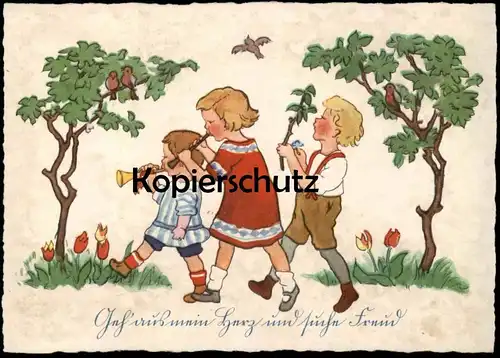 ALTE KÜNSTLER POSTKARTE GEH AUS MEIN HERZ UND SUCHE FREUD RENATE DRUDE BLOCKFLÖTE FLÖTE flute Kinder Mädchen Jungen AK