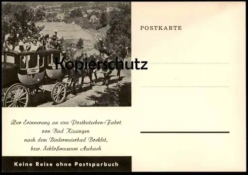ÄLTERE POSTKARTE BAD KISSINGEN POSTKUTSCHE ERINNERUNG FAHRT NACH BIEDERMEIERBAD BOCKLET ASCHACH postcard Ansichtskarte