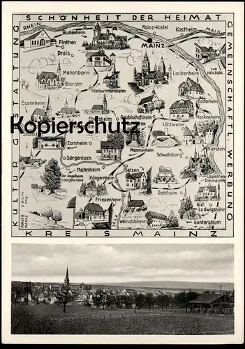 ALTE POSTKARTE FINTHEN LANDKARTE KREIS MAINZ DRAIS OBERALM ZORNHEIM SELZEN DAHLHEIM ESSENHEIM EBERSHEIM LÖRZWEILER