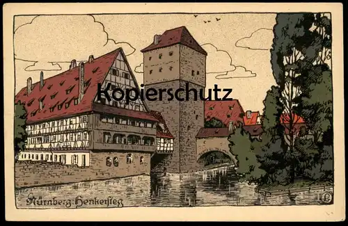 ALTE POSTKARTE KÜNSTLERSTEINZEICHNUNG NÜRNBERG HENKERSTEG STEINDRUCK Steinzeichnung Ansichtskarte cpa postcard
