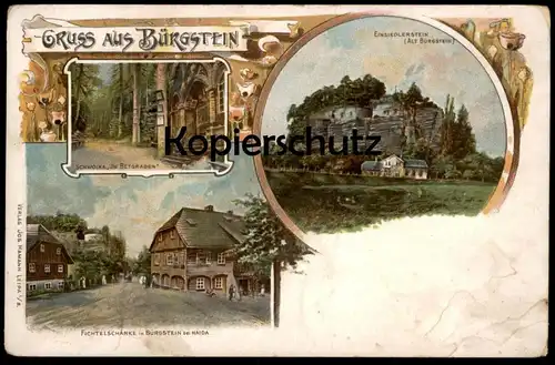 ALTE POSTKARTE GRUSS AUS BÜRGSTEIN SCHWOIKA HEIDA SLOUP V CECHACH Novy Bor Leipa Lipa Cvikov Tschechische Republik Ceska