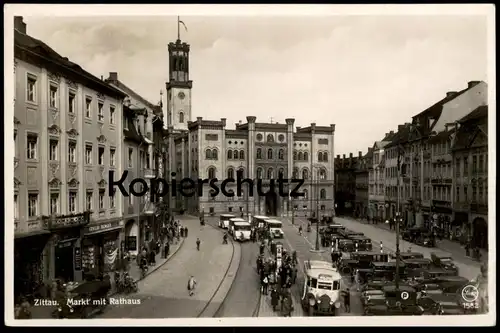 ALTE POSTKARTE ZITTAU MARKT MIT RATHAUS Taxi Bus Gustav Renger Ewald Zimmermann Oberlausitz Sachsen Ansichtskarte AK