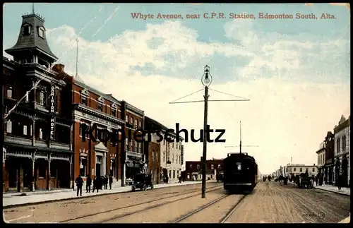 ALTE POSTKARTE WHYTE AVENUE NEAR C. P. R. STATION EDMONTON train tram Canada Kanada cpa postcard AK Ansichtskarte