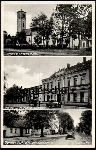 ALTE POSTKARTE GERMENDORF GASTHOF ZUM FÜRSTEN BISMARCK DORFPARTIE KIRCHE KREIS NIEDERBARNIM ORANIENBURG Ansichtskarte AK