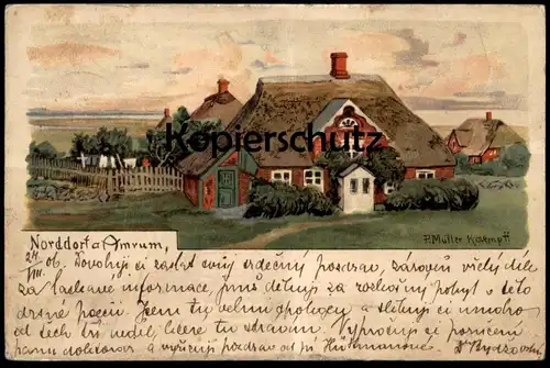 ALTE LITHO POSTKARTE INSEL AMRUM NORDDORF BAUERNHAUS PAUL MUELLER-KAEMPFF Haus Kate Ansichtskarte AK cpa postcard