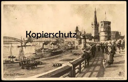 ALTE POSTKARTE DÜSSELDORF RHEINUFER OILETTE RAPHAEL TUCK POSTCARD SERIE No.1634 KÜNSTLER CHARLES F. FLOWER postcard cpa