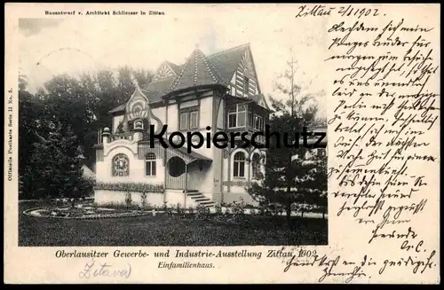 ALTE POSTKARTE ZITTAU GEWERBE- UND INDUSTRIEAUSSTELLUNG 1902 EINFAMILIENHAUS Architektur architecture Oberlausitz AK