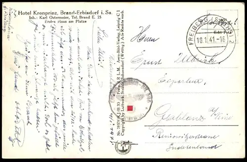 ALTE POSTKARTE BRAND-ERBISDORF ORIGNAL FLIEGERAUFNAHME 1941 HOTEL KRONPRINZ LUFTBILD PANORAMA postcard AK Ansichtskarte