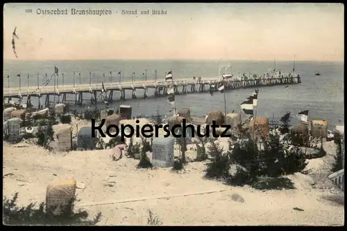 ALTE POSTKARTE OSTSEEBAD BRUNSHAUPTEN I. M. STRAND UND BRÜCKE Kühlungsborn cpa AK Ansichtskarte postcard