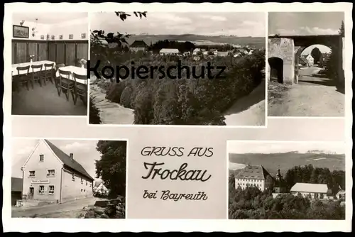 ÄLTERE POSTKARTE GRUSS AUS TROCKAU BEI BAYREUTH GASTWIRTSCHAFT UND BÄCKEREI LÖFFLER RECHTECKSTEMPEL Ansichtskarte AK cpa