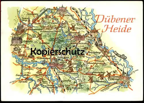 ÄLTERE POSTKARTE LANDKARTE DÜBENER HEIDE DAHLENBERG RÖSA KRINA GOSSA RADIS ROTTA TREBITZ LAUSSIG map cpa AK postcard
